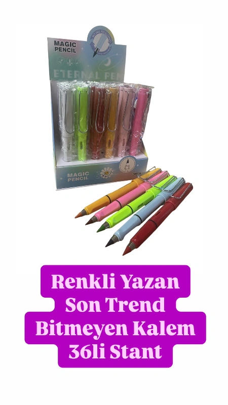 Son Trend Bitmeyen Kalem /36lı Stant / Renkli Yazım